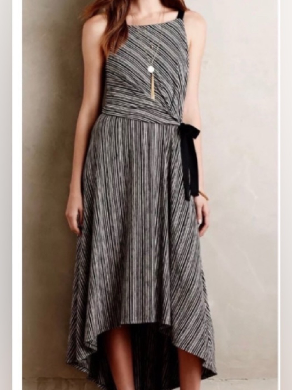 Anthropologie Maeve Salsola Faux Wrap Striped Midi Dress Size S